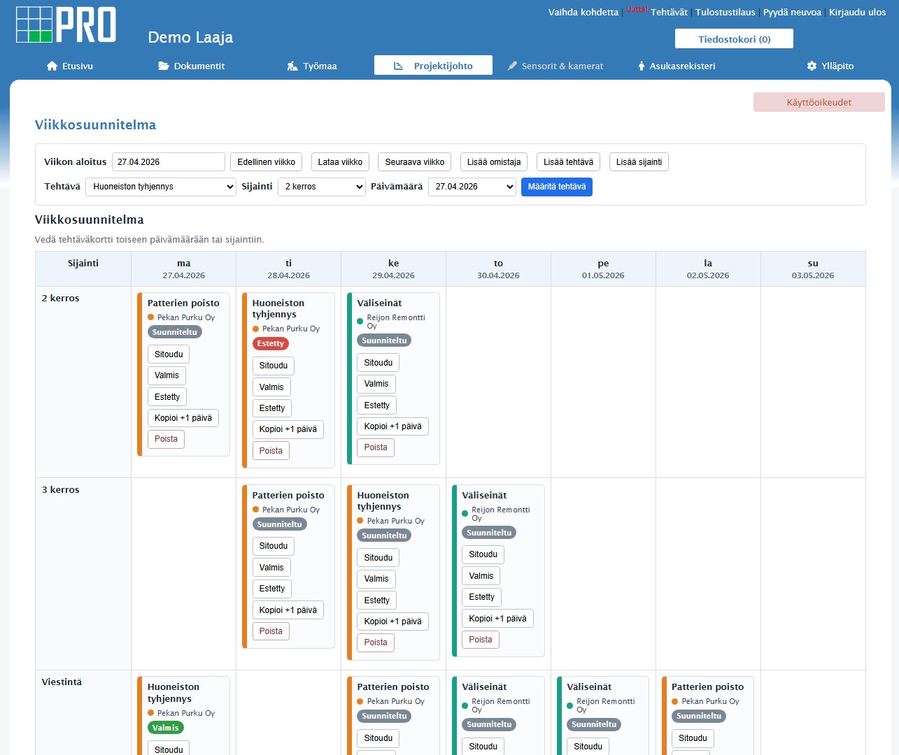 PRO Projektipankin Last Planner -viikkosuunnitelma