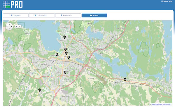 Projektipankin karttanäkymä
