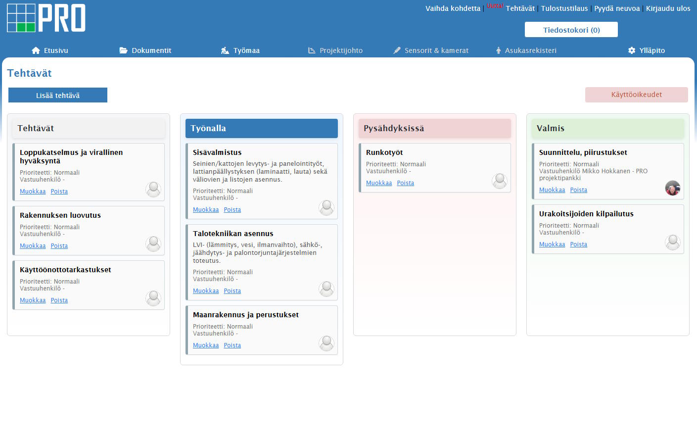 Rakennusprojektin tehtävälistat